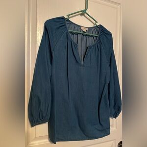 LOFT Blue Relaxed Ruched Blouse